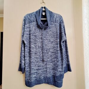 Chico´s Blue Cowl Neck Jersey LOng Sleeve Tunic Top Sz 2/large